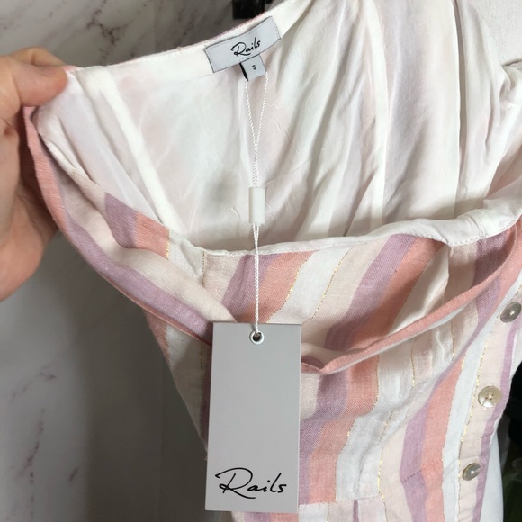 NWT Rails Clement Pink Striped Strappy Button Front Midi Dress - Picture 4 of 7